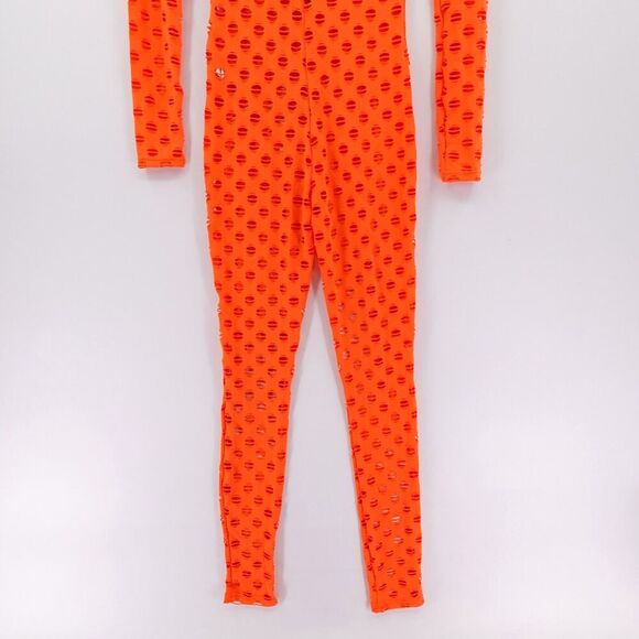 Womens Fishnet Jumpsuit Size XS / S Orange Juicy Lavish Lush Cosplay Halloween - Picture 7 of 14